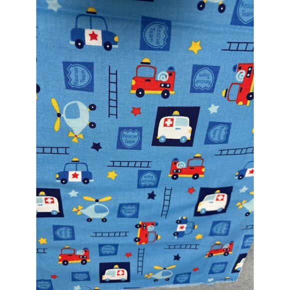 Rescue Team Print Cotton Fabric 23x34" Blue with Ambulances Helicopters Fire Tru - Picture 3 of 5